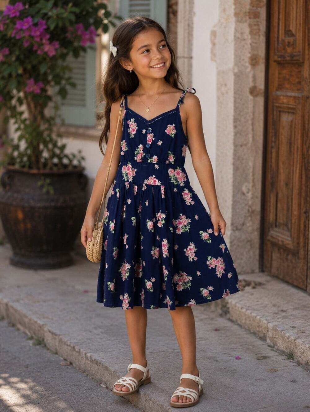 The Childrenās Place Girls 6 Navy Floral Rose Sundress Cottagecore Crochet